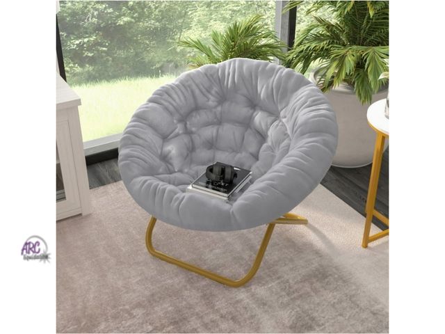Lot 56-780723 - New Emma + Oliver 38" Oversize Folding Saucer Chair with Cozy Faux Fur Upholstery in Gray with Soft ...