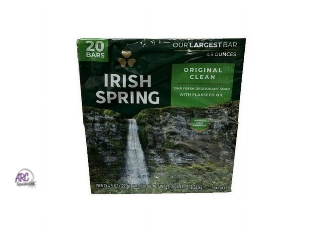 Lot 56-395914 - New,Irish Spring Deodorant Bar Soap Original Clean 4.5 Ounce (Pack of 20)
