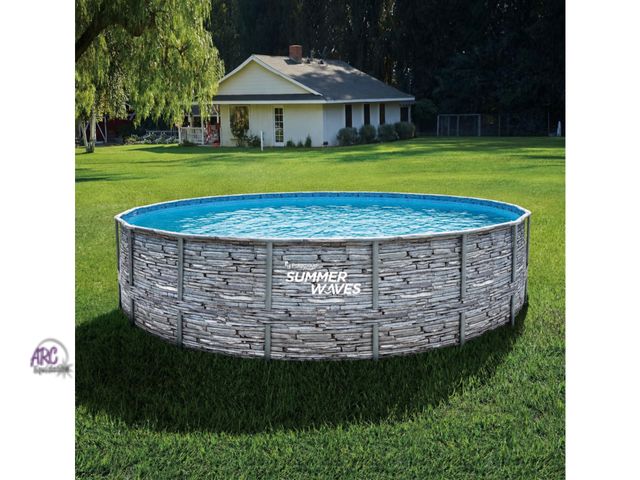 Lot 56-607560 - New in Box (missing one t-post) - Summer Waves 18ft Elite Frame above-Ground Pool with Filter Pump, ...