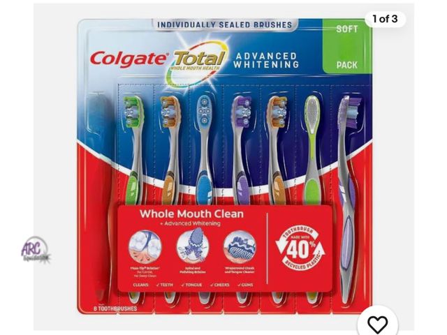 Lot 56-317340 - New, Colgate Total Advanced Whitening Whole Mouth Clean Toothbrush, 7Count (Medium
