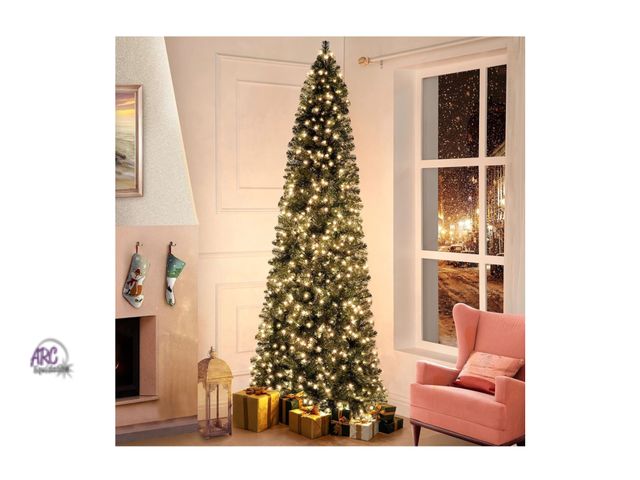 Lot 56-618430 - New - Naomi Home Vienna 7.5ft Prelit Slim Artificial Christmas Tree with 1102 Branch Tips, 350 Warm ...