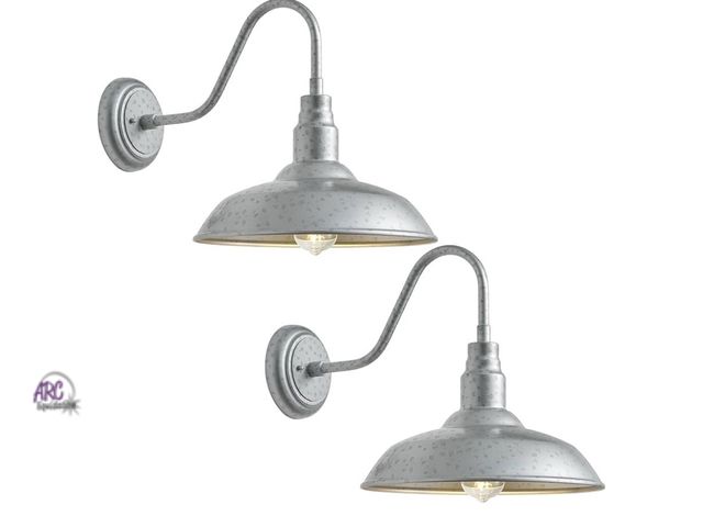 Lot 56-273751 - New in box 14 Inch Barn Farmhouse Outdoor Light Fixture, 2 Pack Exterior Gooseneck Lights with Galva...