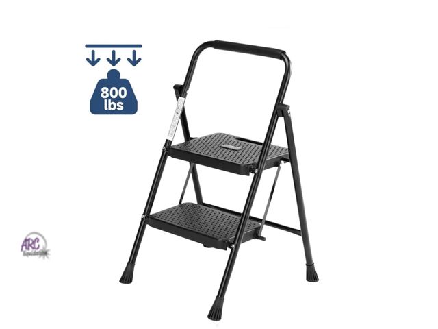 Lot 56-587898 - NEW-2 Step Ladder with Anti-Slip Pedal,Quick Folding Steel Ladder Sturdy Metal Support Household Too...
