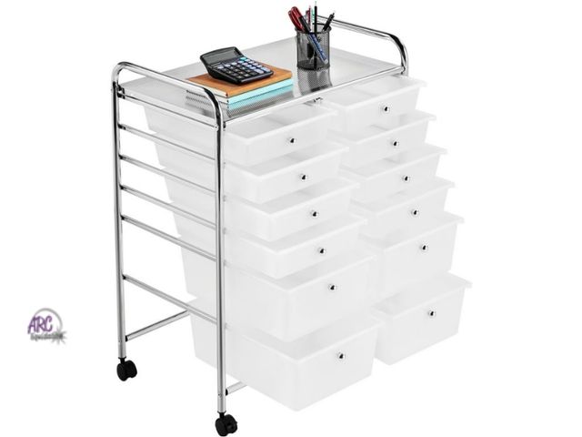 Lot 56-733118 - New in box 12 Drawer Mobile Rolling Storage Cart Bin Trolley Tools Scrapbook Paper Office School Org...