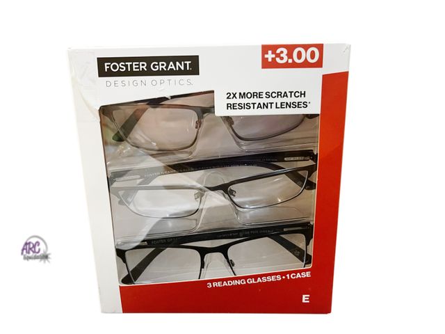 Lot 56-375765 - NEW/OPEN BOX 3 pack Foster Grant Design Optics Full Metal Square Reading Glasses (with a +3.00 magni...
