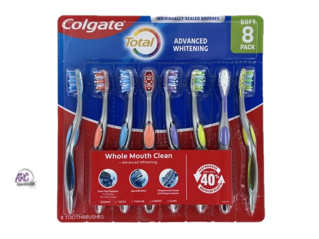 Lot 56-165414 - New Colgate Total Whole Mouth Health, Medium Floss-Tip Bristles - 8 Toothbrushes