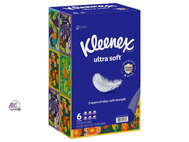 Lot 56-486713 - NEW-DESIGNS MAY VARY-Kleenex Ultra Soft Tissues, 3-Ply 6 BOXES-120 Ct PER BOX