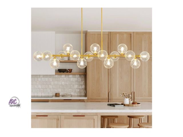 Lot 56-273951 - New in box Linear Chandelier Swirled Glass 55" Gold Sputnik Chandelier, Modern Chandeliers for Dinin...