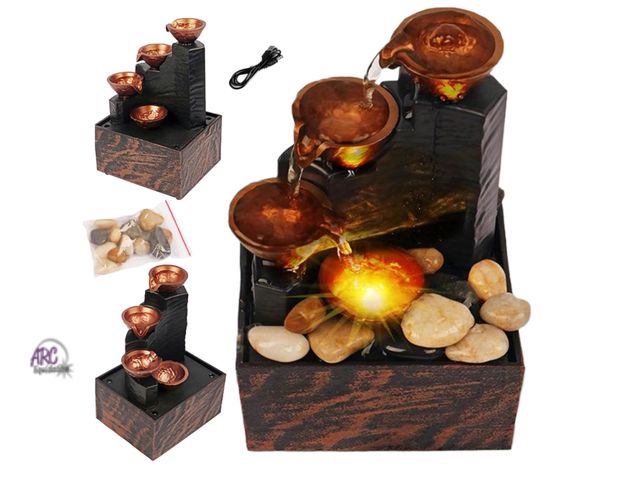 Lot 56-356524 - New Tabletop Fountain with Lights 6.7x4.4x3.6'' Tabletop Water Fountain with Pebbles USB or Battery ...