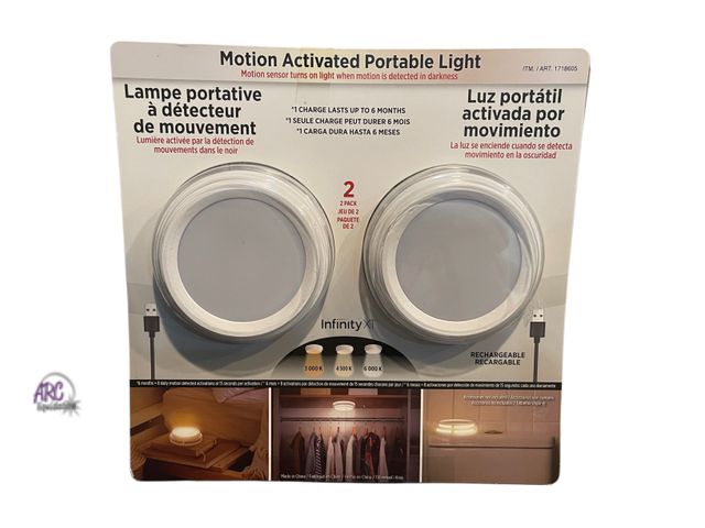 Lot 56-314650 - New in box 2 pack Rechargeable Motion Activated Portable Light