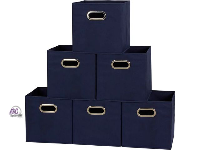 Lot 56-550518 - NEW-Household Essentials Foldable Fabric Storage Bins | Set of 6 Cubby Cubes with Handles-11"square ...