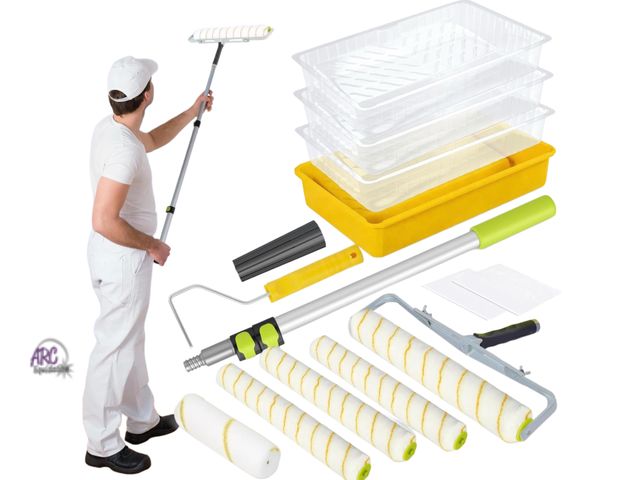 Lot 56-635450 - New - 18 Inch Paint Roller Kit, 13 Pack Paint Roller Set with 2-4 Ft Extension Pole, Paint Tray Line...