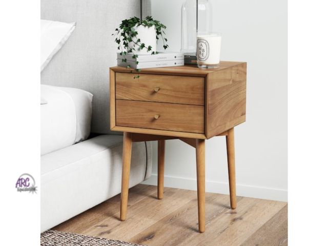 Lot 56-652038 - New - Nathan James Harper Mid-Century Brown Oak Wood Nightstand with 2-Drawers Small Side Table or E...