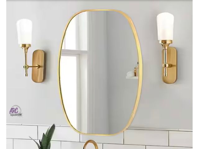 Lot 56-127661 - New New 20 in. W x 30 in. H Modern Oval Aluminum Frame Gold Wall Mirror