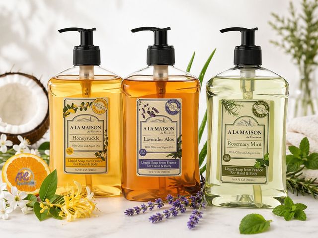 Lot 56-320450 - New Lot of 3 A LA MAISON Lavender Aloe, Rosemary Mint and Honeysuckle French Liquid Hand and Body So...