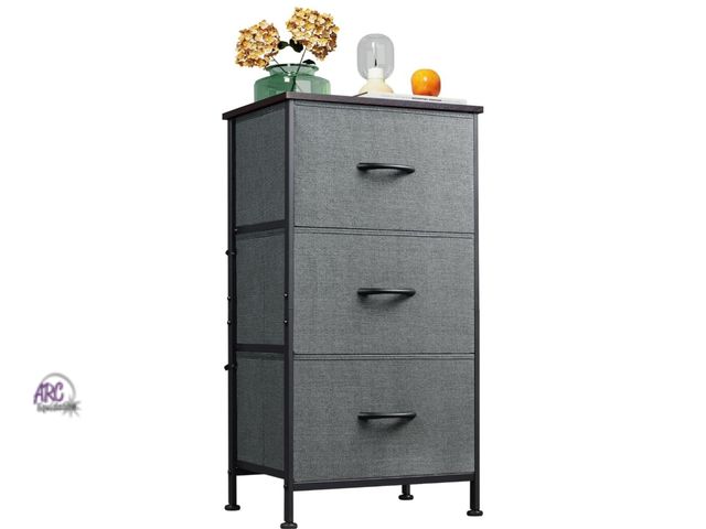 Lot 56-878418 - New open Box - Urban Shop 3 Tier Fabric Drawer Storage Cart with MDF Wood Frame - Gray with BLACK Fr...