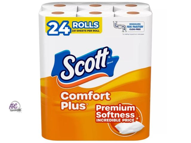 Lot 56-301314 - New,Scott Comfort Plus Toilet Paper, 24 rolls, 231 sheets per roll