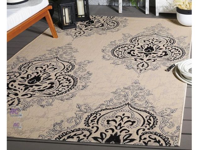 Lot 56-388113 - New,SAFAVIEH Courtyard Collection Accent Rug - 4' x 5'7", Creme &amp; Black, Non-Shedding &amp; Easy...