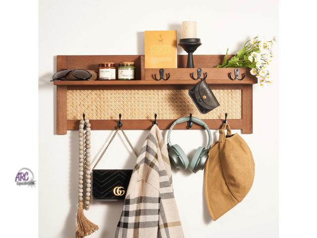 Lot 56-695658 - New Opened Box - Coat Rack Wall Mount with Hooks &amp; Shelf - Wooden Entryway Organizer for Hanging...