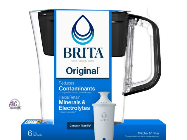 Lot 56-615024 - New Brita Small 6 Cup Black Denali Water Filter Pitcher with 1 Brita Standard Filter