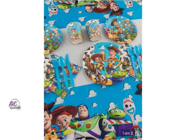 Lot 56-784523 - New toy story party supply kit. 10 of each and 1 plastic table cover