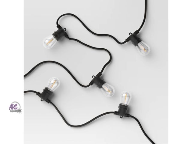 Lot 56-286512 - NEW 10ct LED Non-Drop Indoor Outdoor Café String Lights Clear Bulbs with Black Wire - Threshold