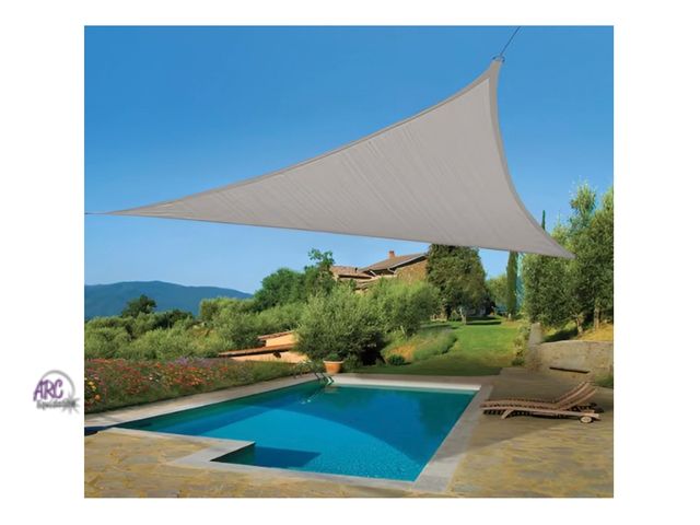 Lot 56-499165 - New in Package - Vigoro - 12 ft. x 12 ft. Almond Triangle Shade Sail