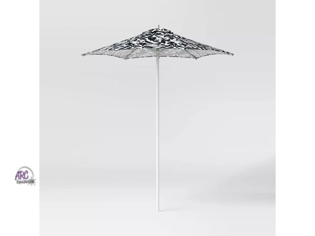 Lot 56-471212 - NEW-6' Round Outdoor Patio Market Umbrella with Black Pole - Room Essentials™-BLACK FLORAL