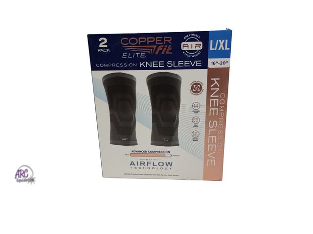 Lot 56-440360 - New - Two Knee Sleeves - Copper Fit Elite Knee Compression Sleeve Knee Brace, Black (L/XL 16"-20")