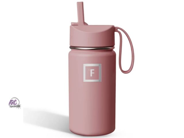 Lot 56-509934 - NEW-IRON FLASK 14oz Stainless Steel Water Bottle with Plastic Lid-PINK