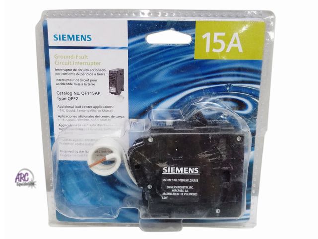 Lot 56-402465 - New in Package - Siemens - 15 Amp Single Pole Type QPF2 GFCI Circuit Breaker