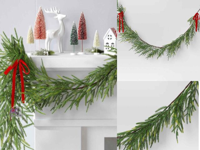Lot 56-720428 - New Wondershop 6’ Unlit Norfolk Pine Draping Garland Red Bows Not Included