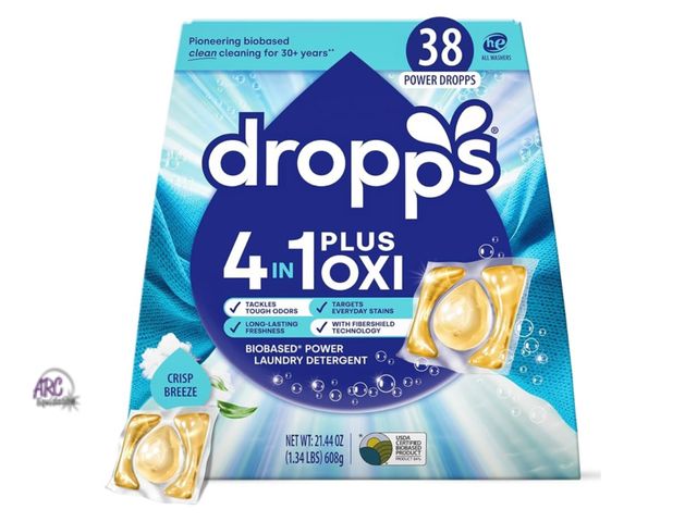 Lot 56-111723 - New Dropps 4-in-1 Plus Oxi Crisp Breeze Power Biobased Laundry Detergent Pods (38 Pods) - Chlorine-F...