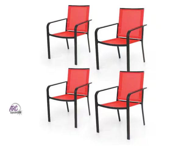 Lot 56-615861 - New - Stackable Metal Patio Outdoor Dining Chair-Red 4-Chairs light scuffs of frame see photo