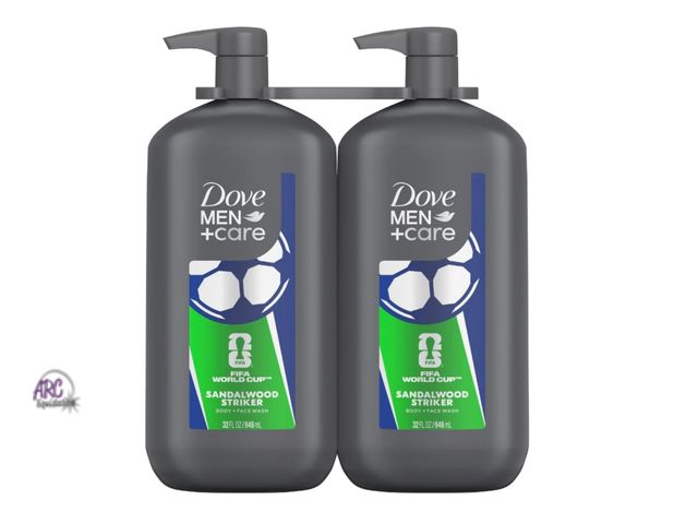Lot 56-147750 - New Dove Men+Care Sandalwood Striker Body &amp; Face Wash, 32 fl oz, 2 Pack, Pump Bottles