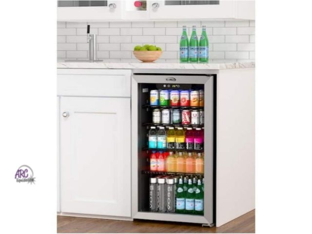 Lot 56-762461 - New tested and works. 3.3 cu. ft. Glass-door Mini Refrigerator for Beverages with Touch Panel in Sta...