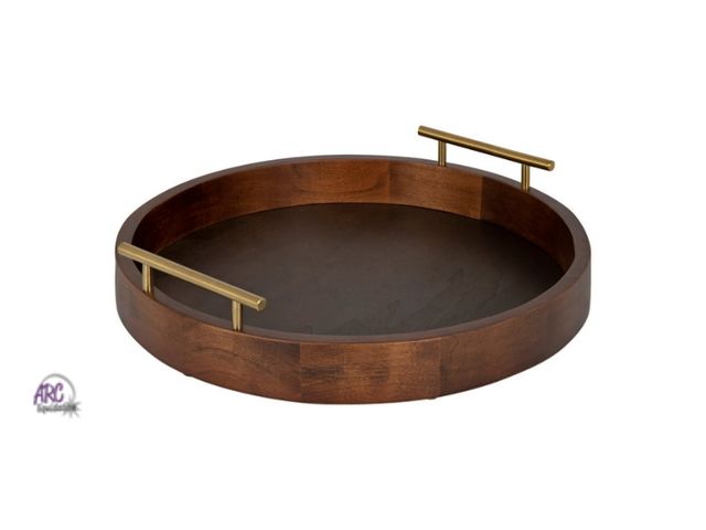Lot 56-796624 - New Kate and Laurel Lipton Mid-Century Modern Round Wooden Tray, 15.5" Diameter, Dark Walnut Brown w...