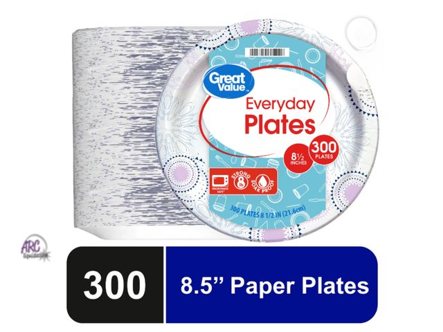 Lot 56-615524 - New Great Value Disposable Paper Plates, 8.5", 300 Count