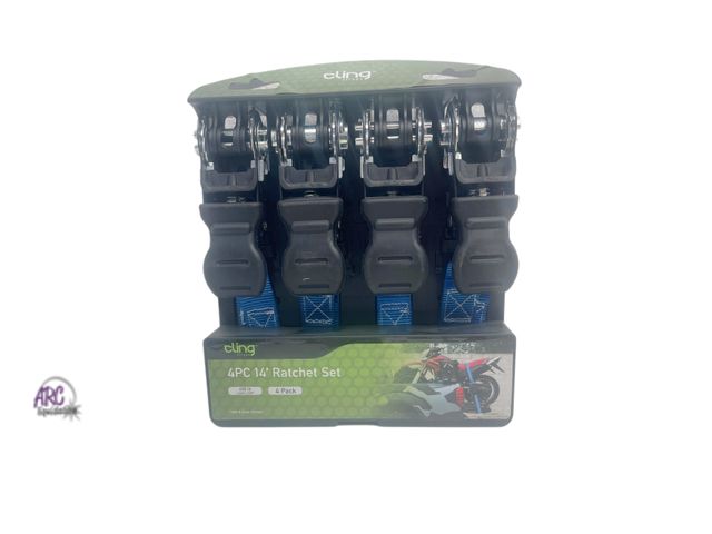 Lot 56-276512 - NEW Cling 4 Pack Ratchet Set - 14' Length 600lbs