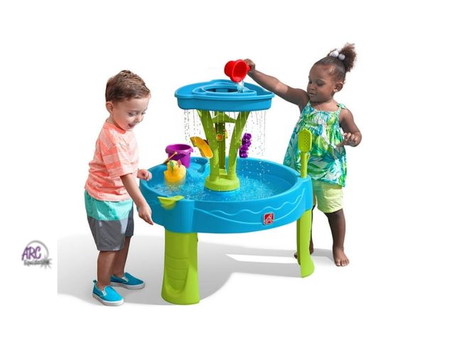 Lot 56-727817 - New in box. Step2 Summer Showers Splash Tower Blue Plastic Water Table for Toddlers with 10-piece Pl...