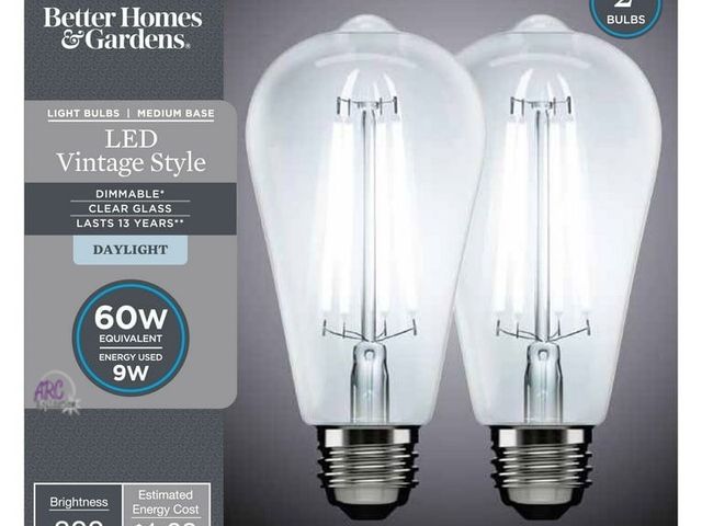 Lot 56-369098 - New,Better Homes &amp; Gardens LED Vintage Light Bulb, ST19 60W Daylight Classic Filament, E26, Dim ...