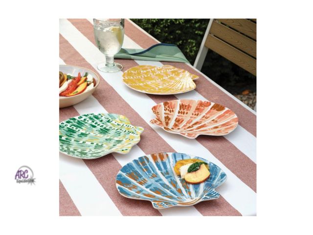 Lot 56-145429 - New Threshold Coastal 4pk 9" Melamine Plastic Shells Appetizer Plates