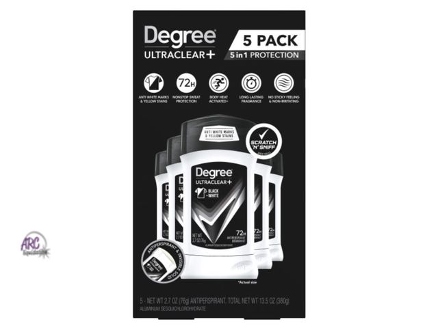 Lot 56-206414 - NEW OPEN BOX Degree Men UltraClear+ Antiperspirant Deodorant, Black &amp; White, 2.7 oz, 5-pack