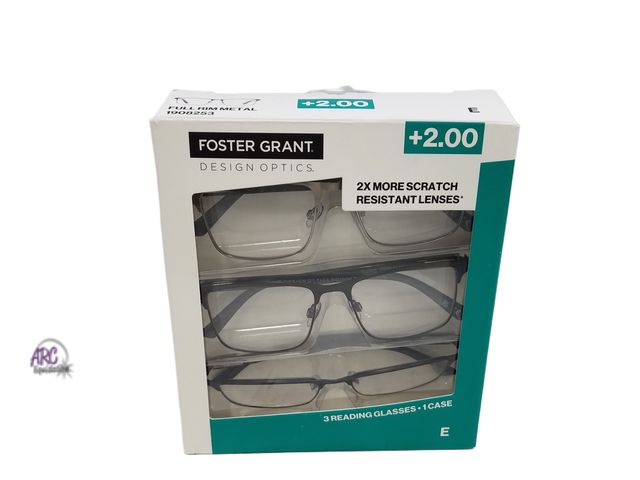 Lot 56-463961 - New Open Package - 3 Pair +2.00 Magnification Foster Grant Reading Glasses (With Case)