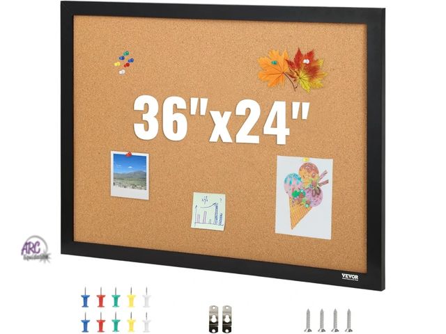 Lot 56-554918 - NEW-VEVOR Cork Board for Office, 36" x 24" Bulletin Board for Wall, Vision Board Push Pin Board with...