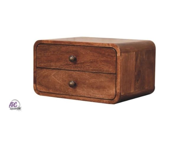 Lot 56-751860 - New in box. Chad Light Brown 2-Drawer Solid Wood Floating Nightstand. 12.6 in x 9.8 in x 17.7 in Ret...