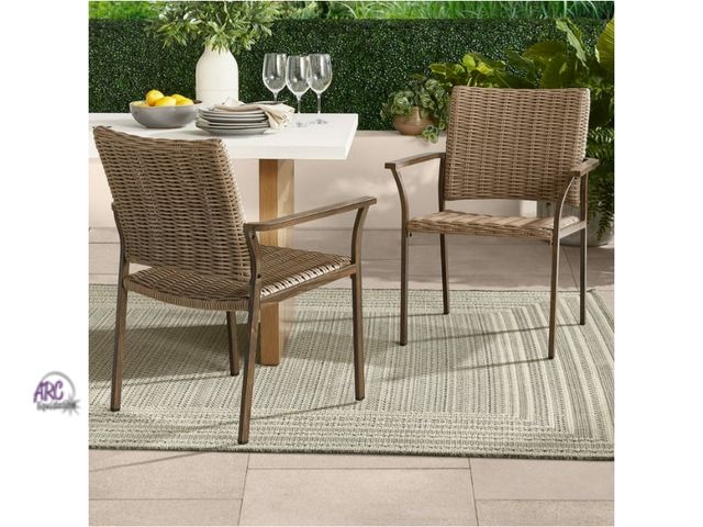 Lot 56-760150 - New in box. 2pk Better Homes &amp; Gardens Bellamy Outdoor Patio Dining Chairs, Tan Wicker