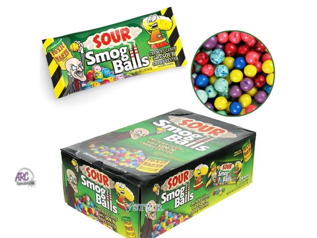 Lot 56-853212 - New  Sour Smog Balls - 12pk Theater Boxs