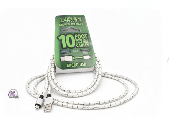 Lot 56-314250 - New NEW 10FT Micro USB
Lightning Charging Cable - Fast Charge
(2.4A), Glow in Dark, Durable Braided ...
