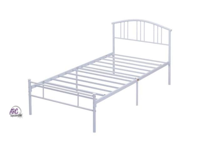 Lot 56-788623 - New in box. Bed Frame White Metal Frames Twin Platform Bed with Vintage Headboard